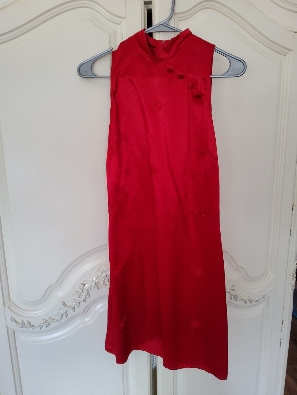 90s Rampage Red Sleeveless Cheongsam Rose Embroidered Mini Dress